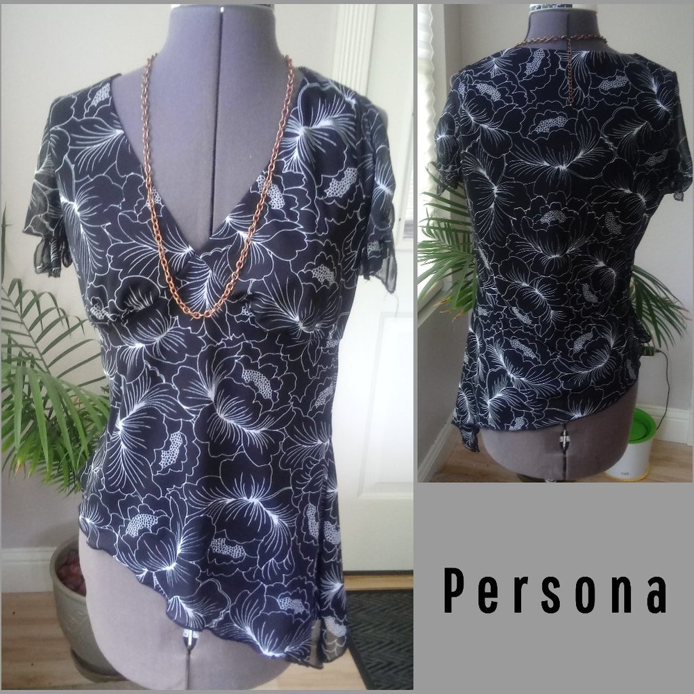 Persona Asymmetrical Hem Sheer Sleeved Blouse